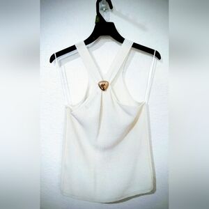 Primark Off-White Knit Tank Top With Gold Metal Design.  Size S